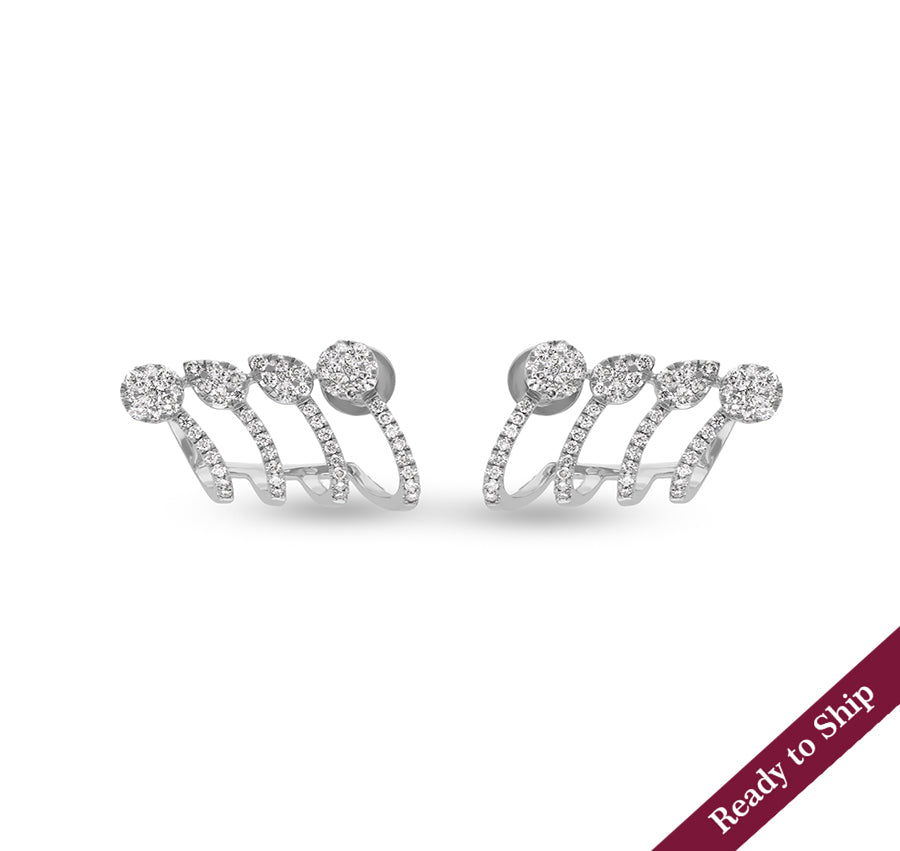 Claw Shape Round Cut Diamond With Prong Set White Gold Stud Earring