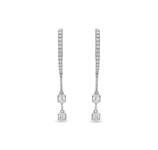 Emerald and Round Cut Diamond White Gold Drop and Dangle Earrings