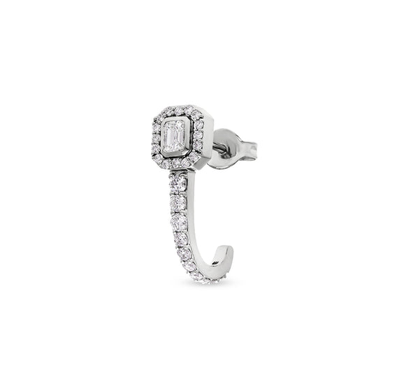 Curve Shape Emerald Cut Diamond White Gold Stud Earrings