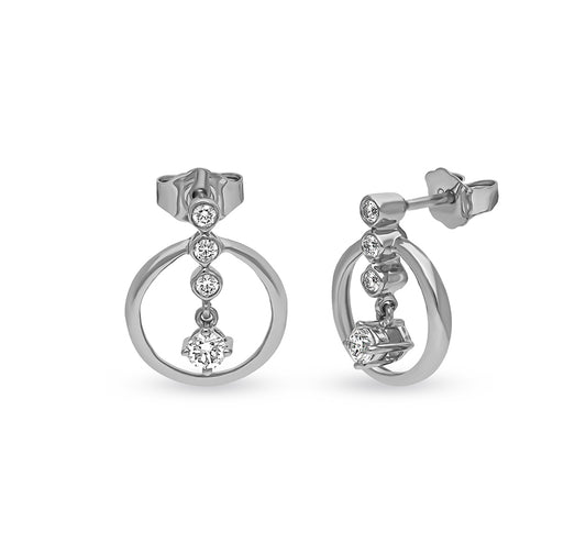 Bezel Setting Round Cut Diamond White Gold Dangle Earrings