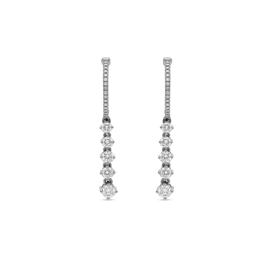 Round Cut Diamond With Prong Setting White Gold Dangle Earrings