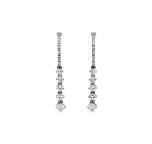 Round Cut Diamond With Prong Setting White Gold Dangle Earrings