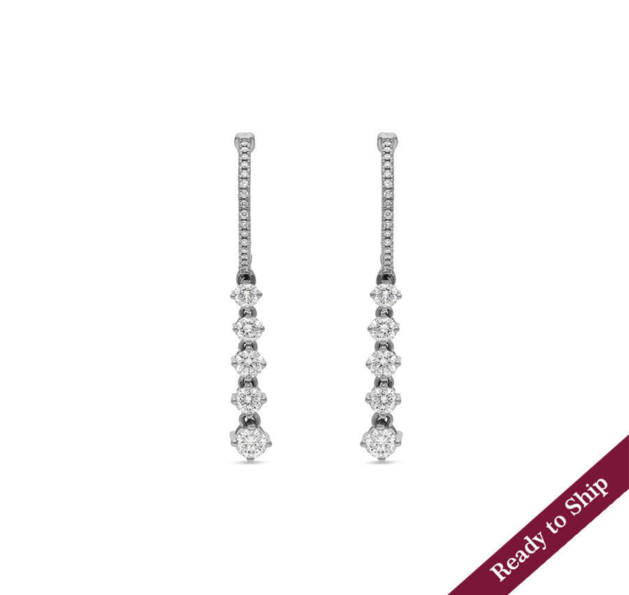 Round Cut Diamond With Prong Setting White Gold Dangle Earrings