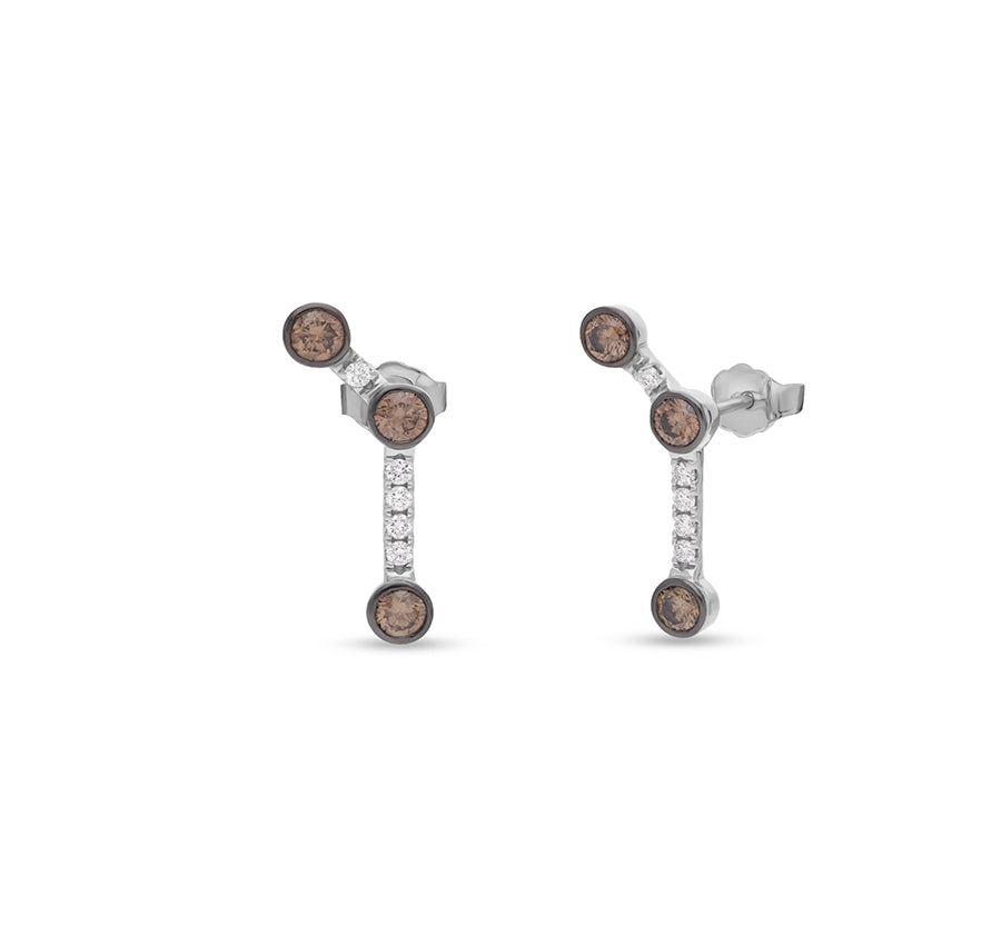 Molecule Shape & Bezel Setting Brown Diamond White Gold Stud Earrings