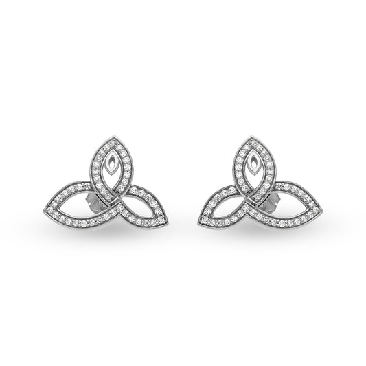 Leaf Shape Channel Setting & Round Cut Diamond White Gold Stud Earrings