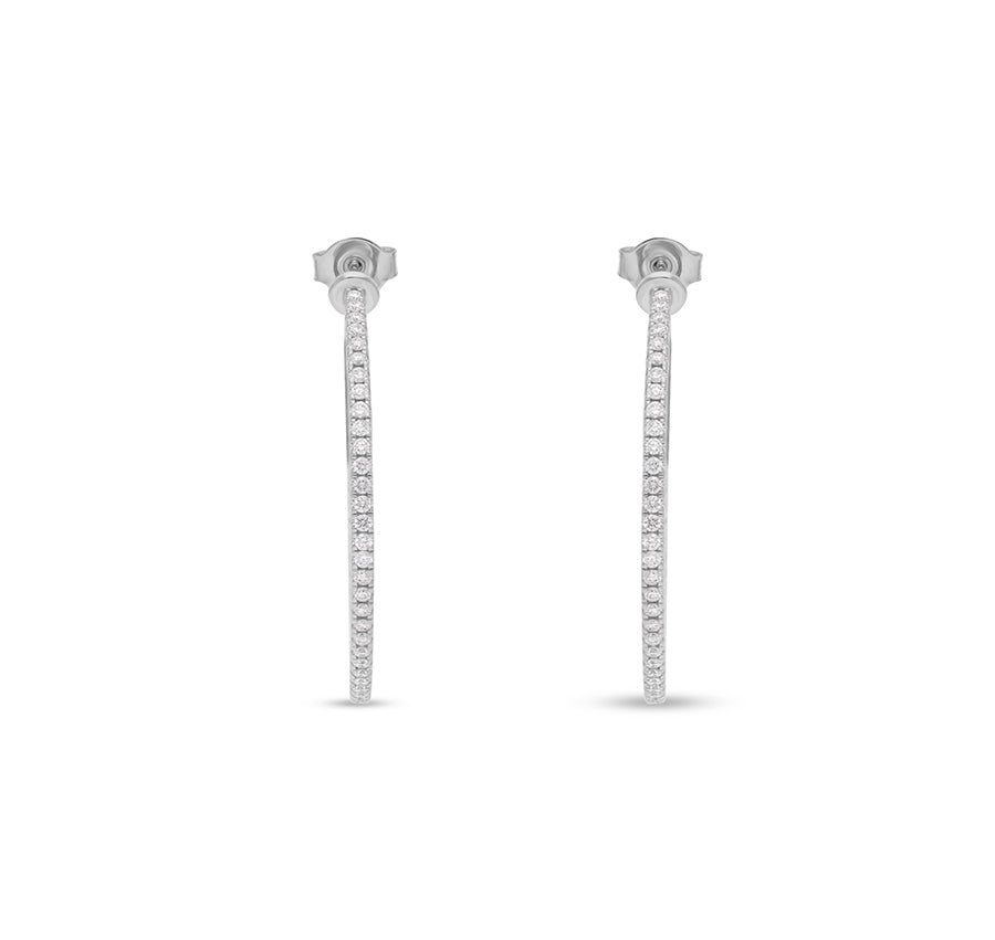 Round Natural Diamond With Prong Setting White Gold Birthday Gift Women Hoop Earrings