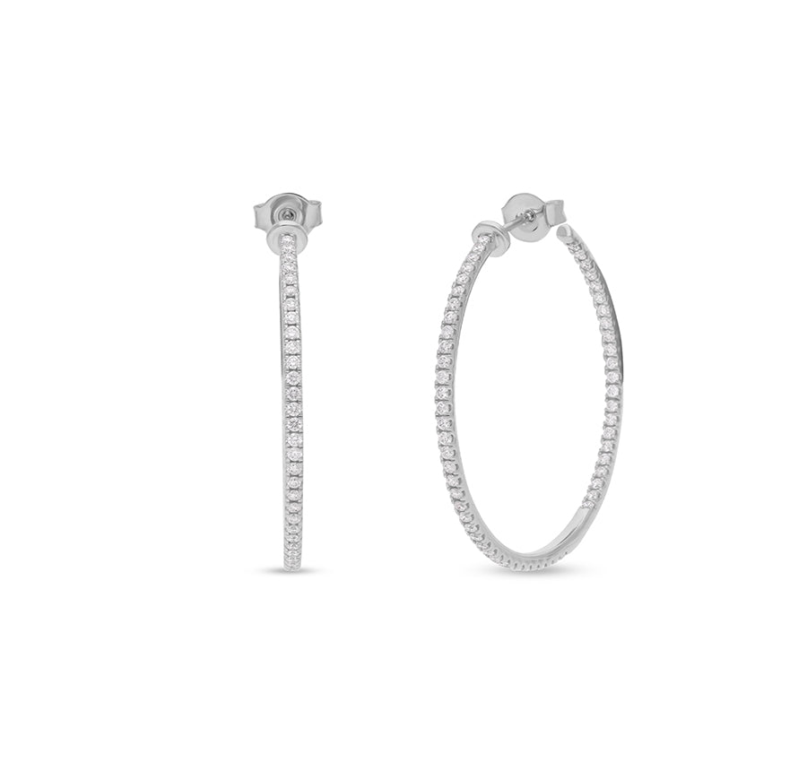 Round Cut Diamond With Prong Setting White Gold Hoop Earrings