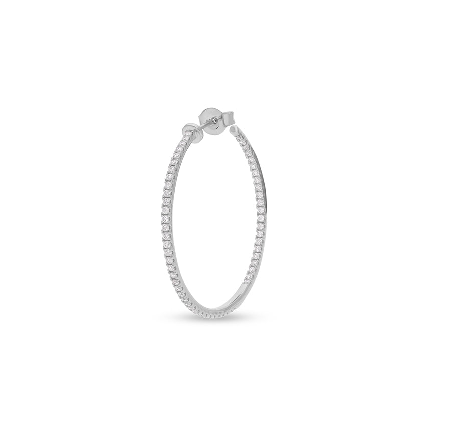 Round Natural Diamond With Prong Setting White Gold Birthday Gift Women Hoop Earrings