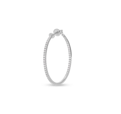 Round Natural Diamond With Prong Setting White Gold Birthday Gift Women Hoop Earrings