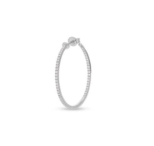 Round Natural Diamond With Prong Setting White Gold Birthday Gift Women Hoop Earrings