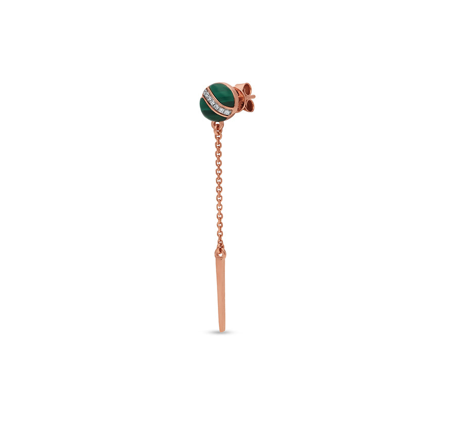 Round Green Malachite Rose Gold Drop and Dangle Earrings