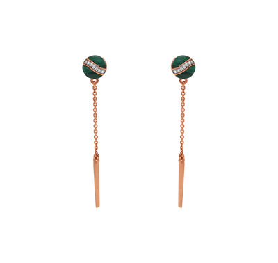 Round Green Malachite Rose Gold Drop and Dangle Earrings