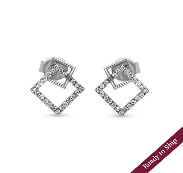 Rhombus Shape white Gold Stud Earrings