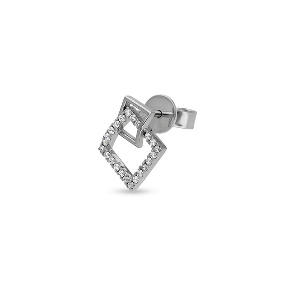 Rhombus Shape white Gold Stud Earrings