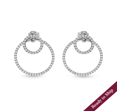 Double Round Shape & French setting Natural Diamond White Gold Stud Earrings