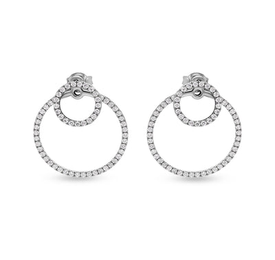 Double Round Shape & French setting Natural Diamond White Gold Stud Earrings