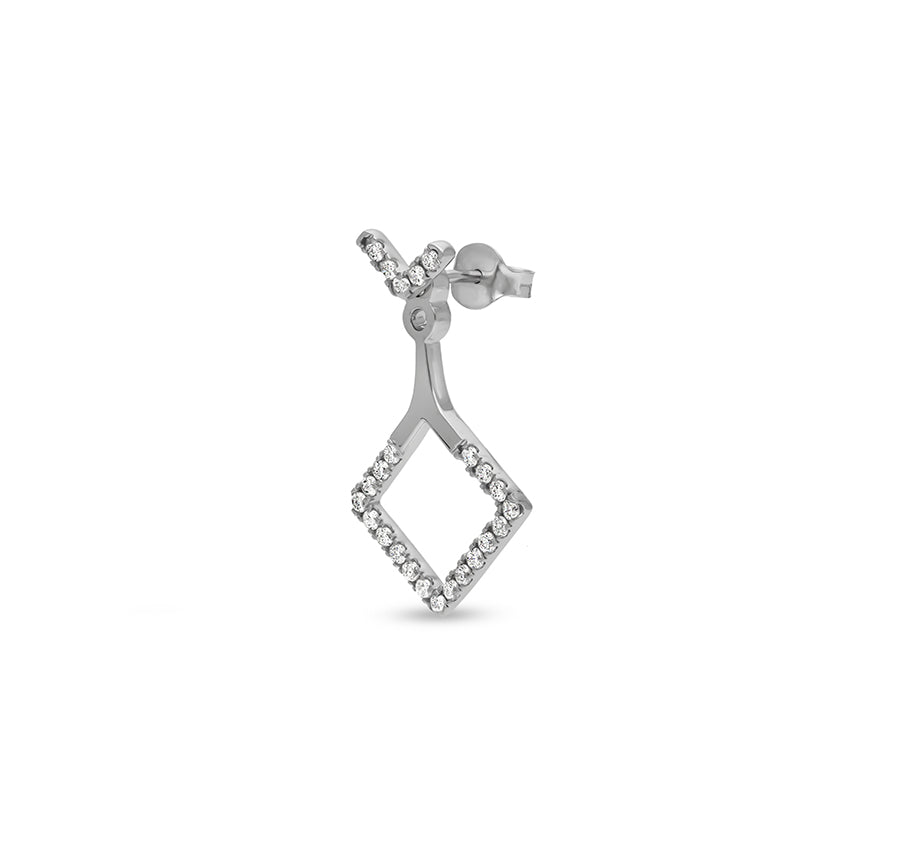 Rhombus Shape Round Natural Diamond White Gold Dangle Earrings