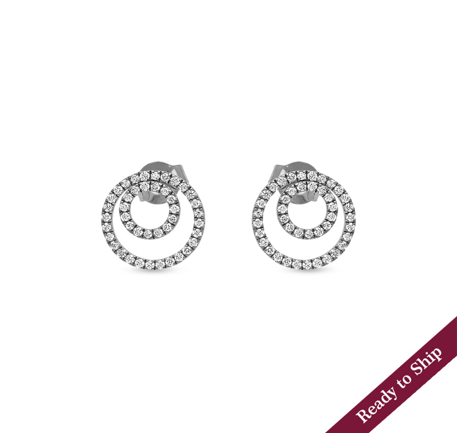 Round Shape French Setting White Gold Stud Earrings