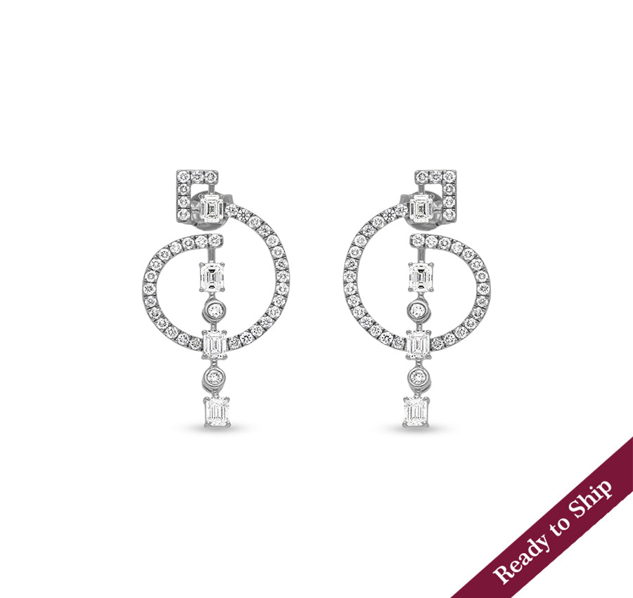 Emerald Cut Diamond White Gold Drop & Dangle Earrings