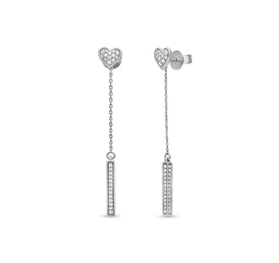 Heart Shape Round Diamond White Gold Drop & Dangle Earrings