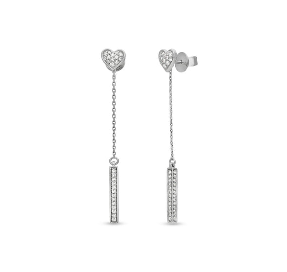 Heart Shape Round Diamond White Gold Drop & Dangle Earrings