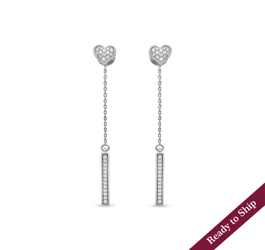 Heart Shape Round Diamond White Gold Drop & Dangle Earrings