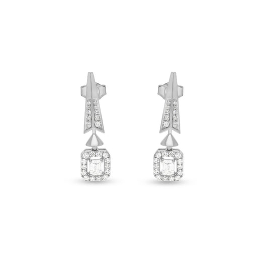 Dangle Emerald Cut Diamond White Gold Earrings