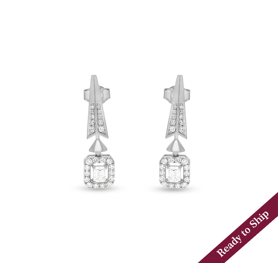 Dangle Emerald Cut Diamond White Gold Earrings