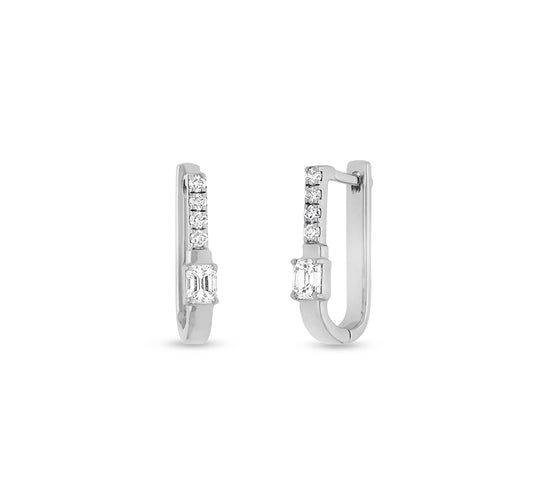 Emerald Cut Diamond White Gold Hoop Earrings