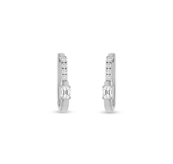 Round Natural and Emerald Cut Diamond White Gold Anniversary Gift Women Hoop Earrings