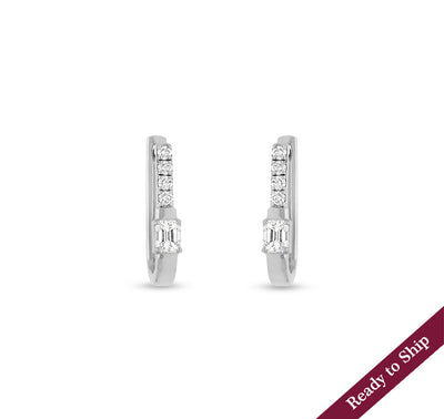 Emerald Cut Diamond White Gold Hoop Earrings