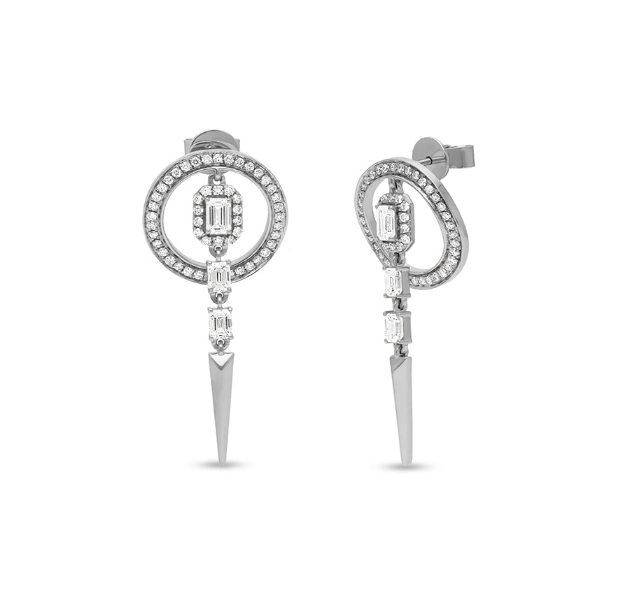 Emerald Cut Diamond Round Channel setting Drop & Dangle Earrings