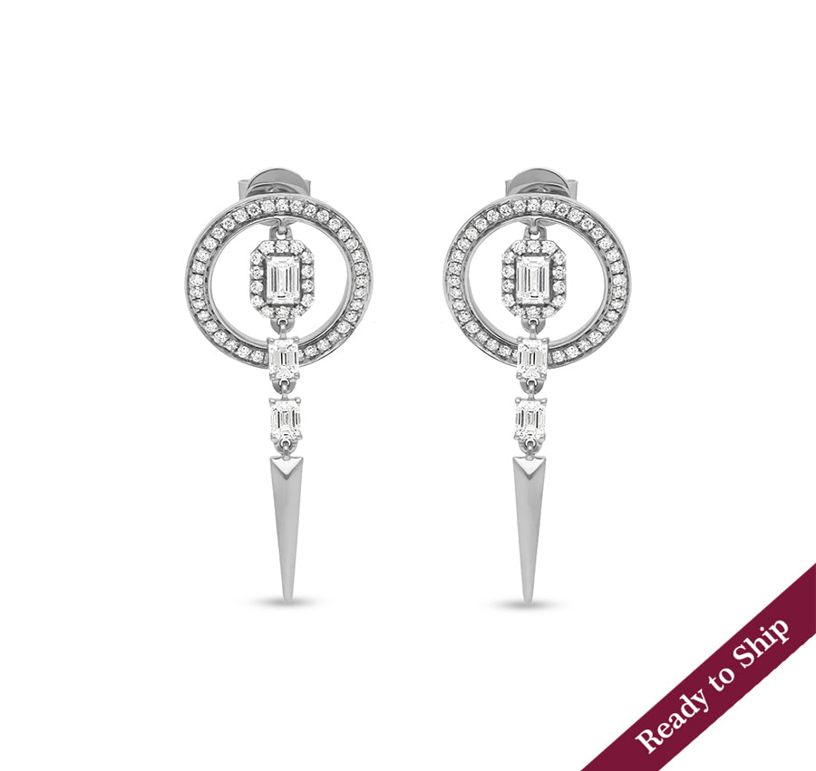 Emerald Cut Diamond Round Channel setting Drop & Dangle Earrings