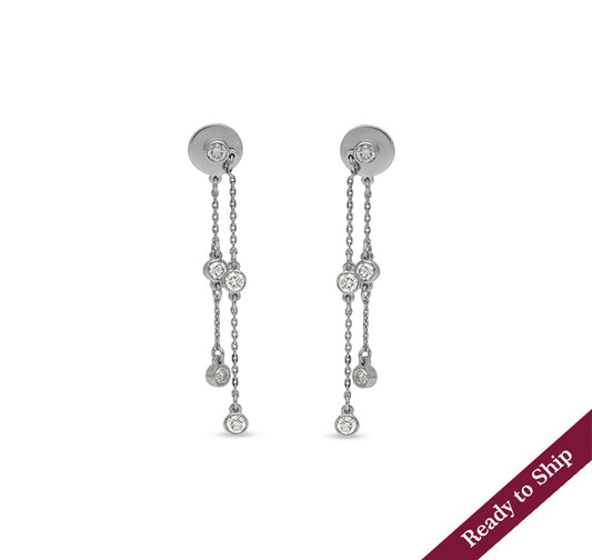 Round Diamond With Bezel Set White Gold Drop & Dangle Earrings