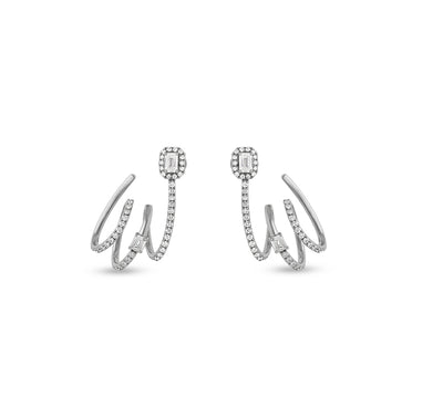 Emerald Cut Diamond White Gold Spiral Stud Earrings