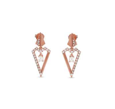 Dagger Shape Emerald Cut Diamond Rose Gold Drop & Dangle Earrings