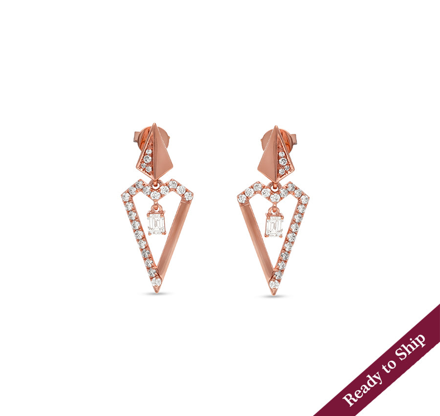 Dagger Shape Emerald Cut Diamond Rose Gold Drop & Dangle Earrings