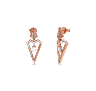 Dagger Shape Emerald Cut Diamond Rose Gold Drop & Dangle Earrings