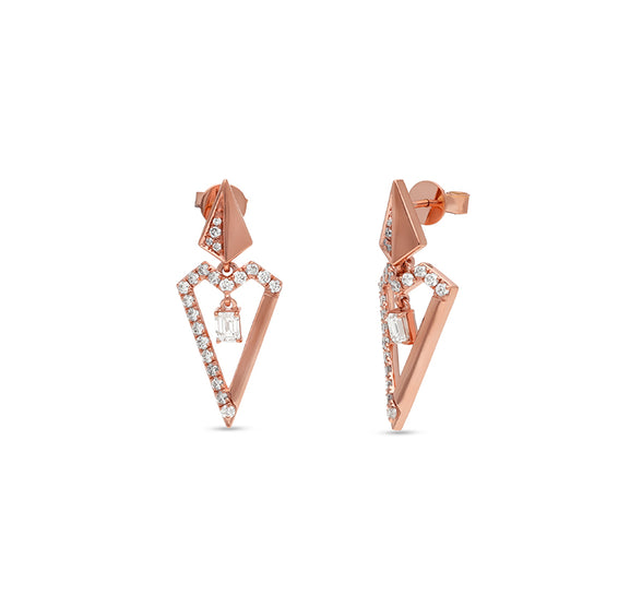 Dagger Shape Emerald Cut Diamond Rose Gold Drop & Dangle Earrings