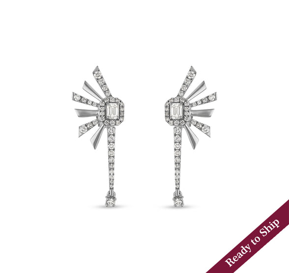 Emerald Cut and Round Diamond White Gold Stud Earrings