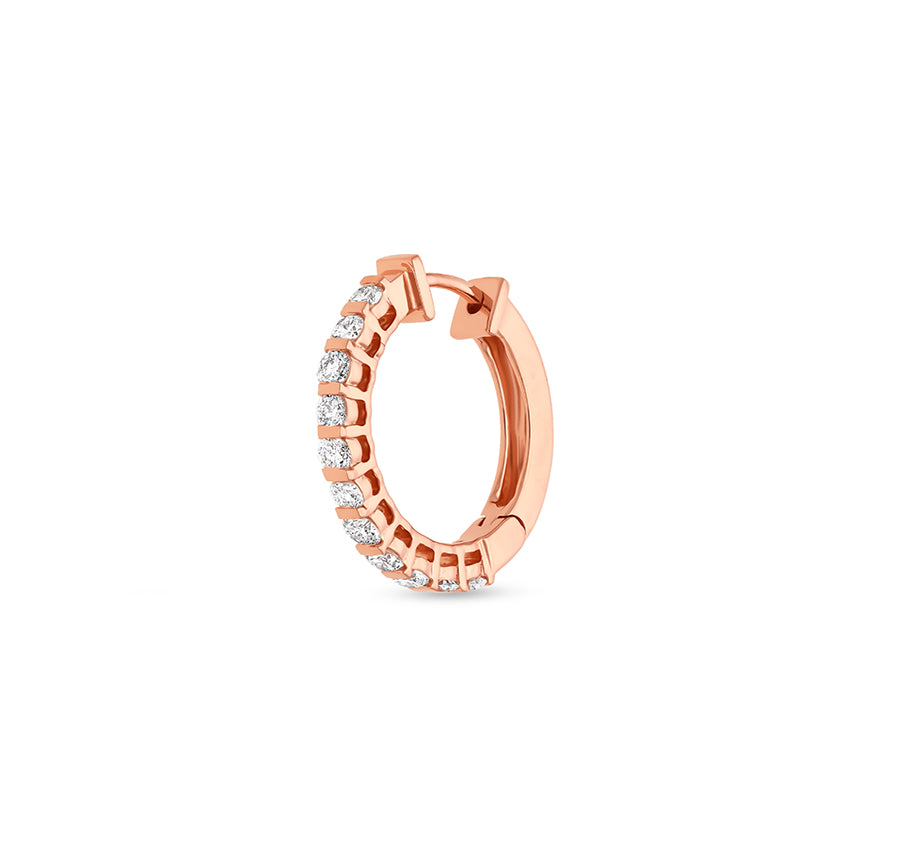 Bar Setting Round Diamond Rose Gold Hoop Earrings