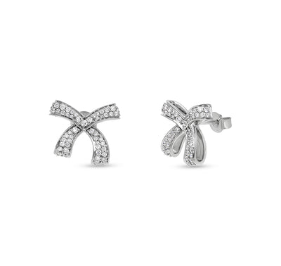 Bow Shape Round Diamond White Gold Stud Earrings