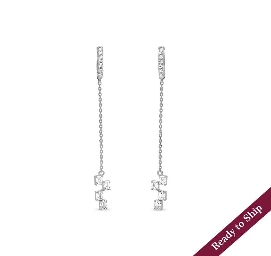 Emerald Cut Diamond White Gold Drop Earrings