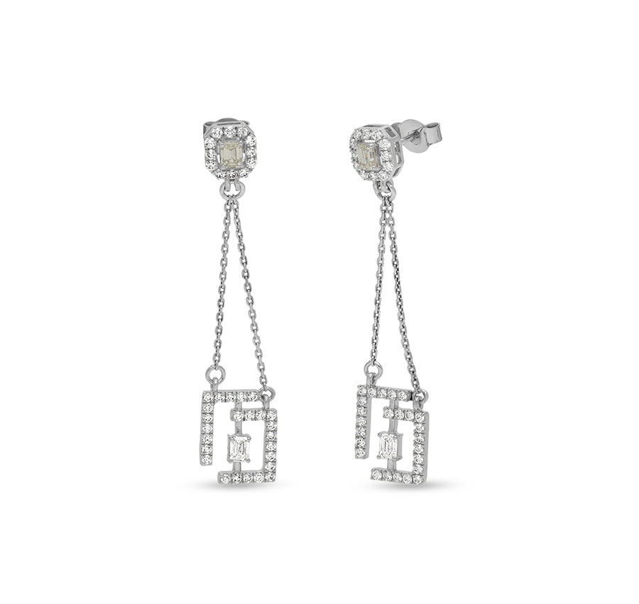Emerald Cut Diamond White Gold Drop & Dangle Earrings
