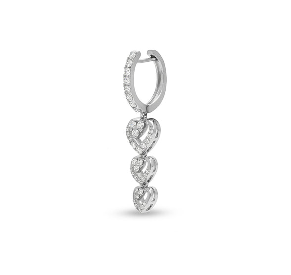 Pressure Setting Heart Shape Natural Diamond White Gold Hoop Earrings