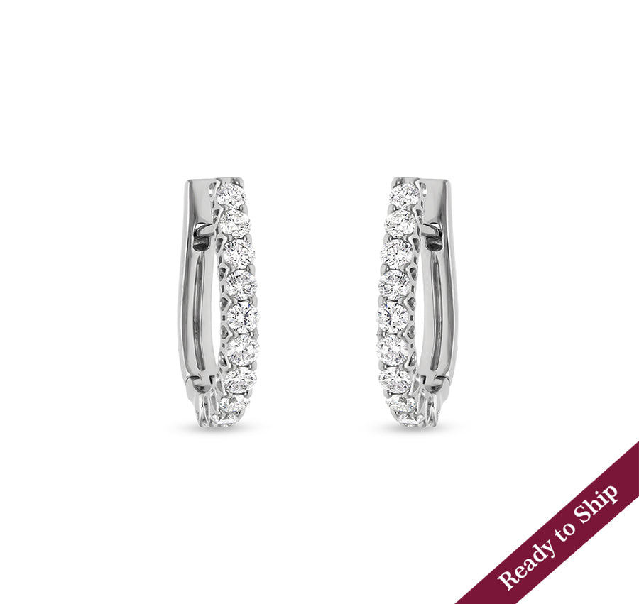 Bar Setting Natural Diamond White Gold Hoop Earrings