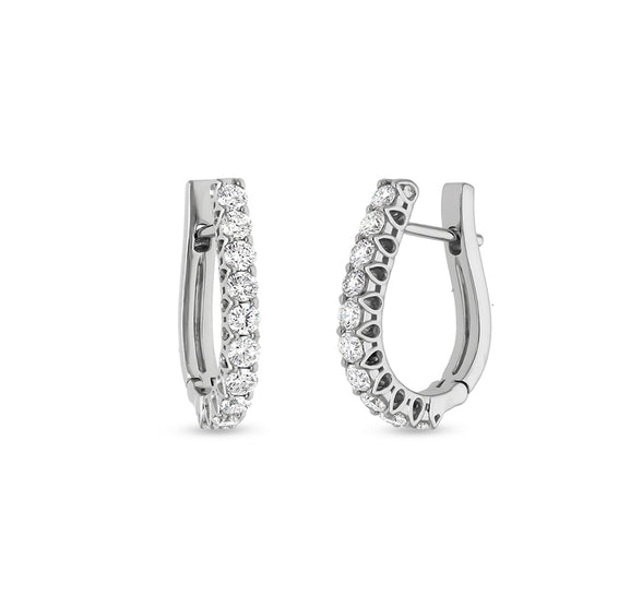 Bar Setting Natural Diamond White Gold Hoop Earrings