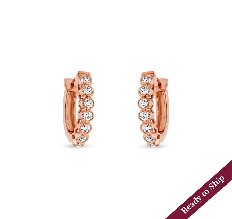 Bezel Setting Natural Diamond Rose Gold Hoop Earrings