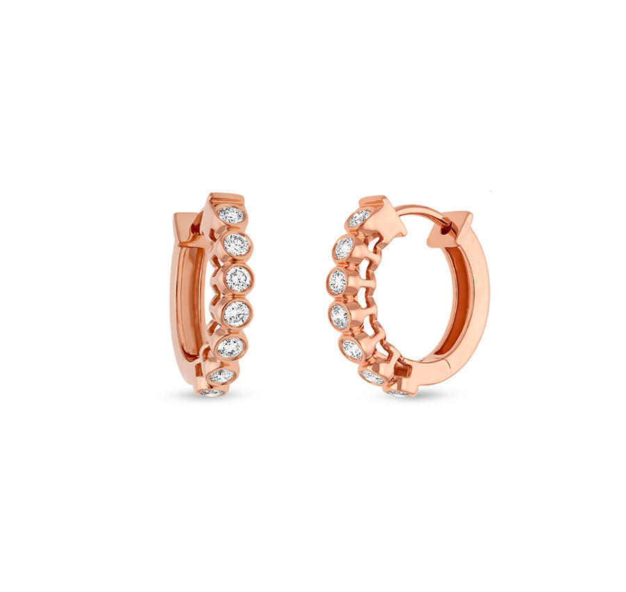 Dainty Look Round Natural Diamond Rose Gold Engagement Gift Women Hoop Earrings