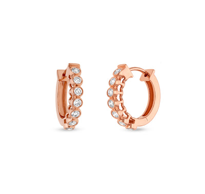 Bezel Setting Natural Diamond Rose Gold Hoop Earrings